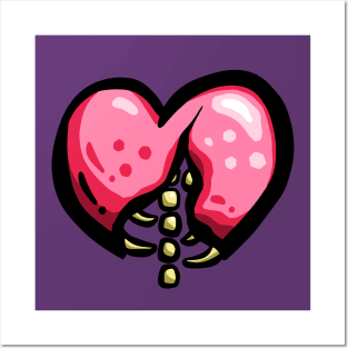 Dead Cartoon Zombie Heart - Pink Ribs Posters and Art